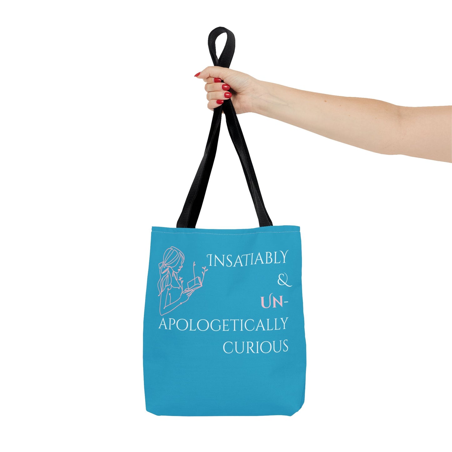 Tote Bag (Teal) | Insatiably Curious | Design for Book Lovers, Students, Teachers, Gifts, Everyday Use