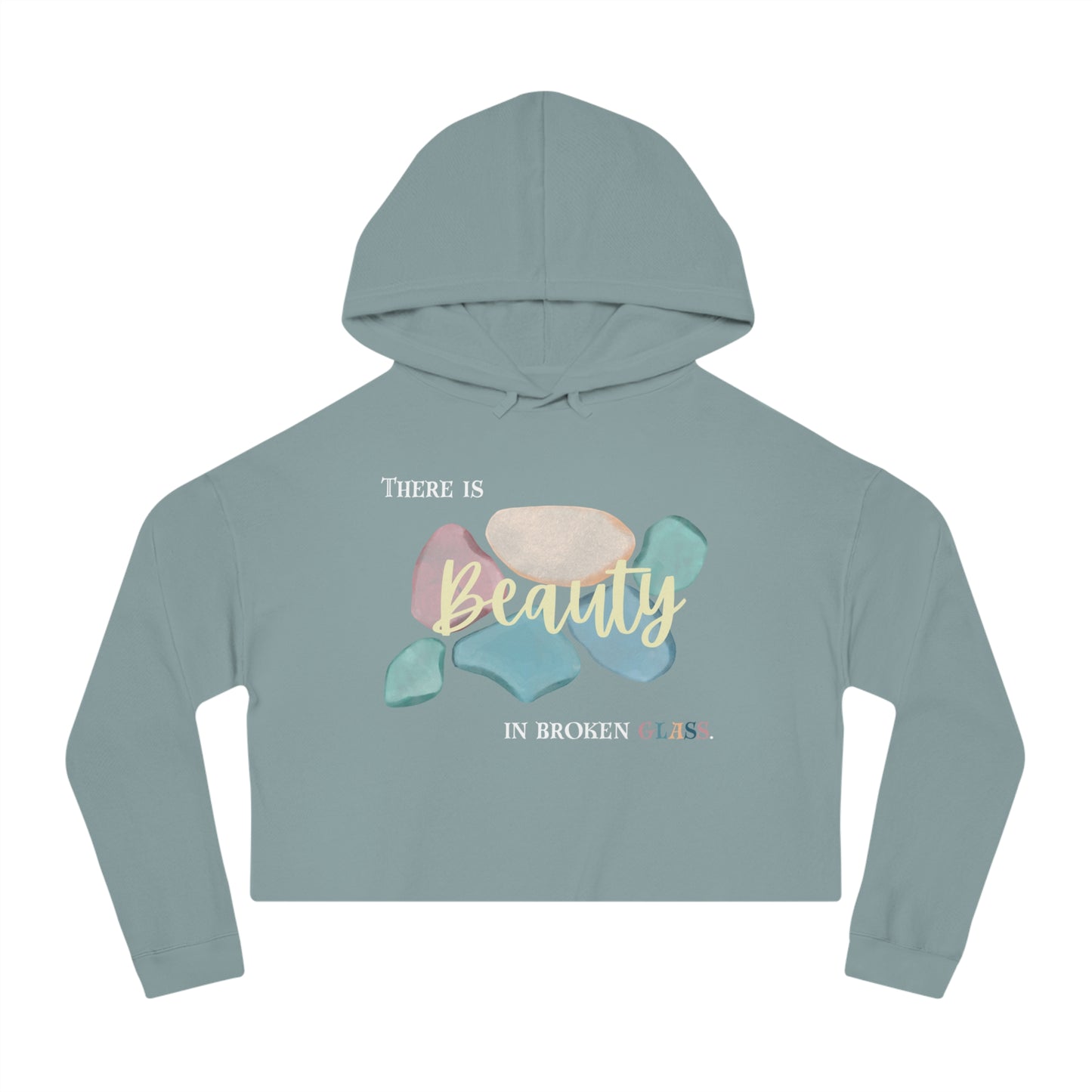 Women’s Cropped Hooded Sweatshirt | Beauty in Broken Glass (Front print)