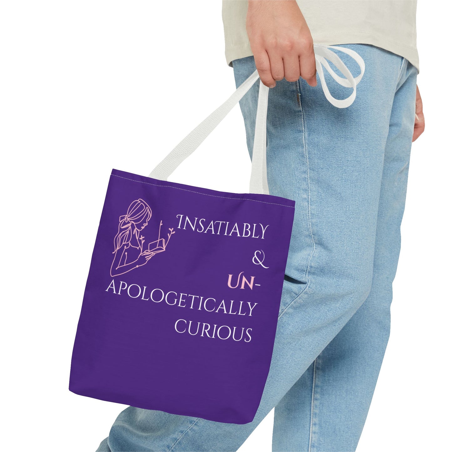 Tote Bag (Purple) | Insatiably Curious | Design for Book Lovers, Students, Teachers, Gifts, Everyday Use