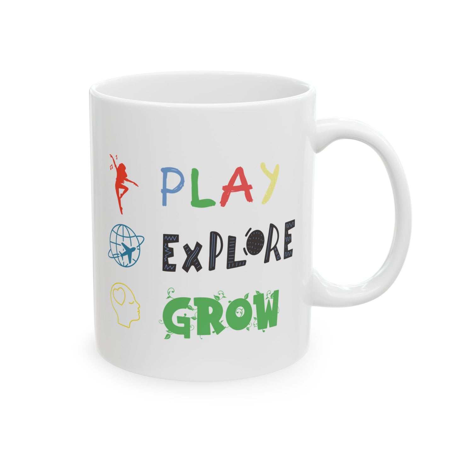 Ceramic Mug, 11oz, both sides | Play Explore Grow