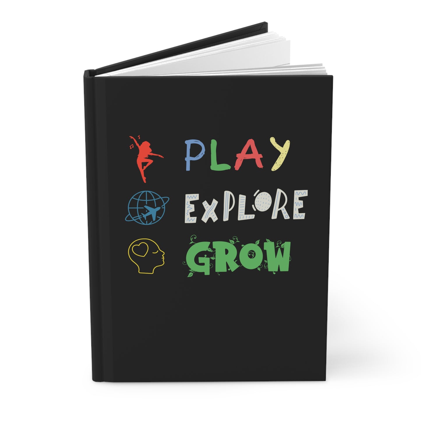Hardcover Journal (Black) | Play Explore Grow | Perfect for Writers, Students, Gifts, Self-Reflection, Journaling