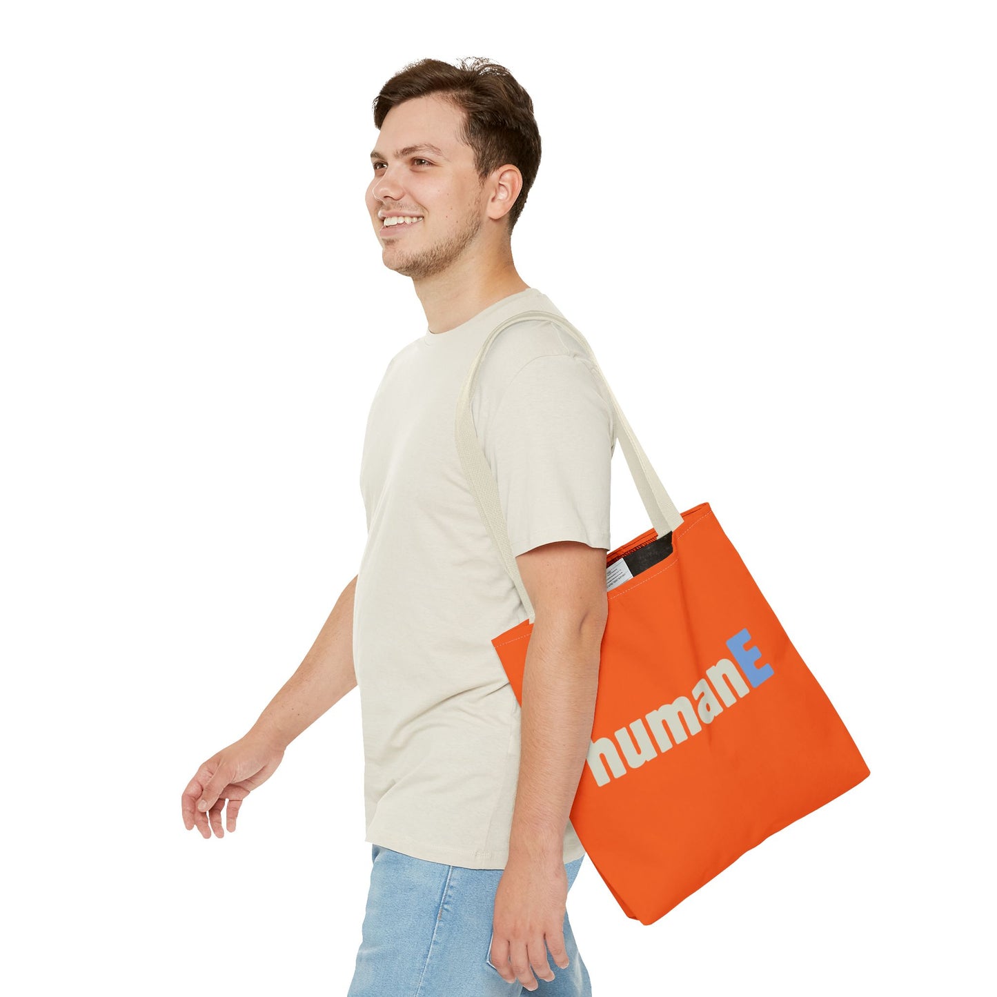 Tote Bag (Orange) | humanE | Design for Book Lovers, Students, Teachers, Gifts, Everyday Use