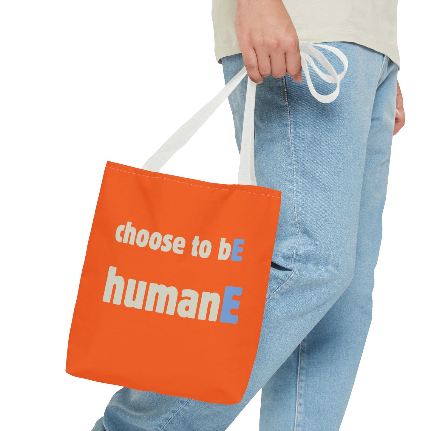 Tote Bag (Orange) | Choose to bE humanE | Design for Book Lovers, Students, Teachers, Gifts, Everyday Use