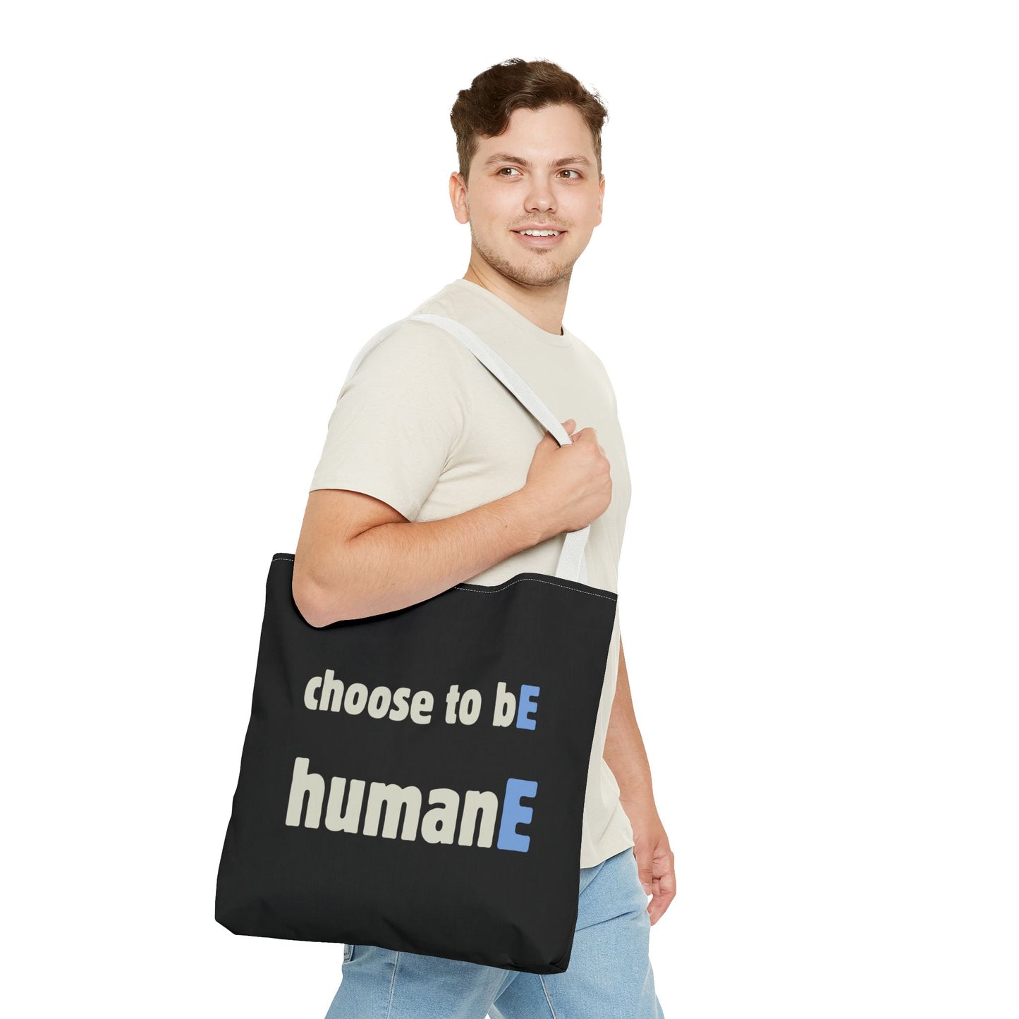 Tote Bag (Black) | Choose to bE humanE | Design for Book Lovers, Students, Teachers, Gifts, Everyday Use