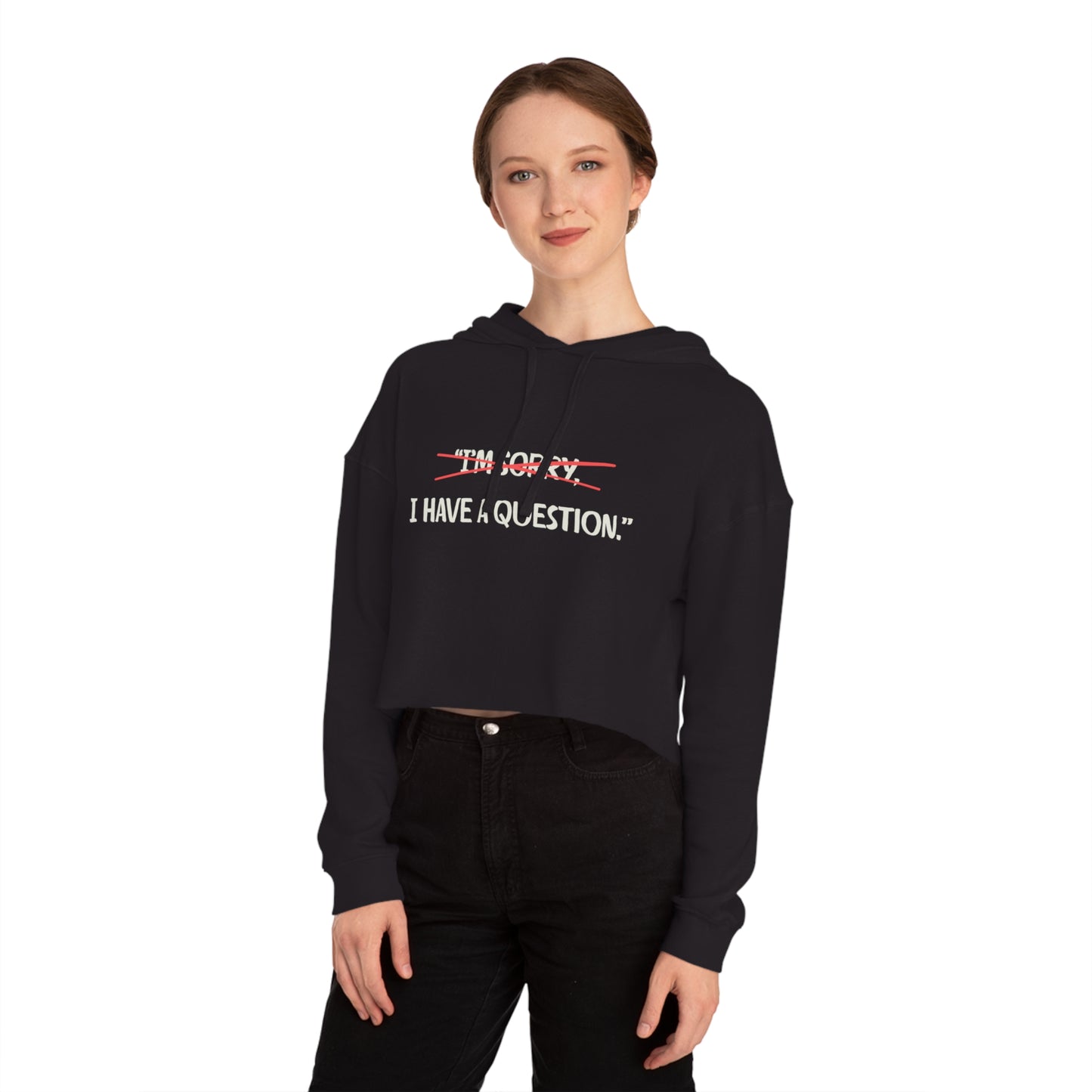 Women’s Cropped Hooded Sweatshirt | Question (Front print)
