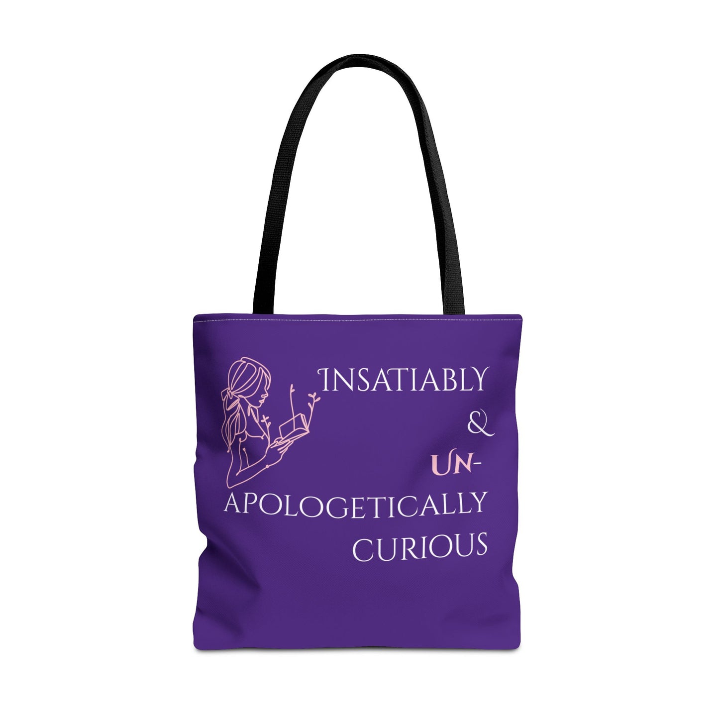 Tote Bag (Purple) | Insatiably Curious | Design for Book Lovers, Students, Teachers, Gifts, Everyday Use