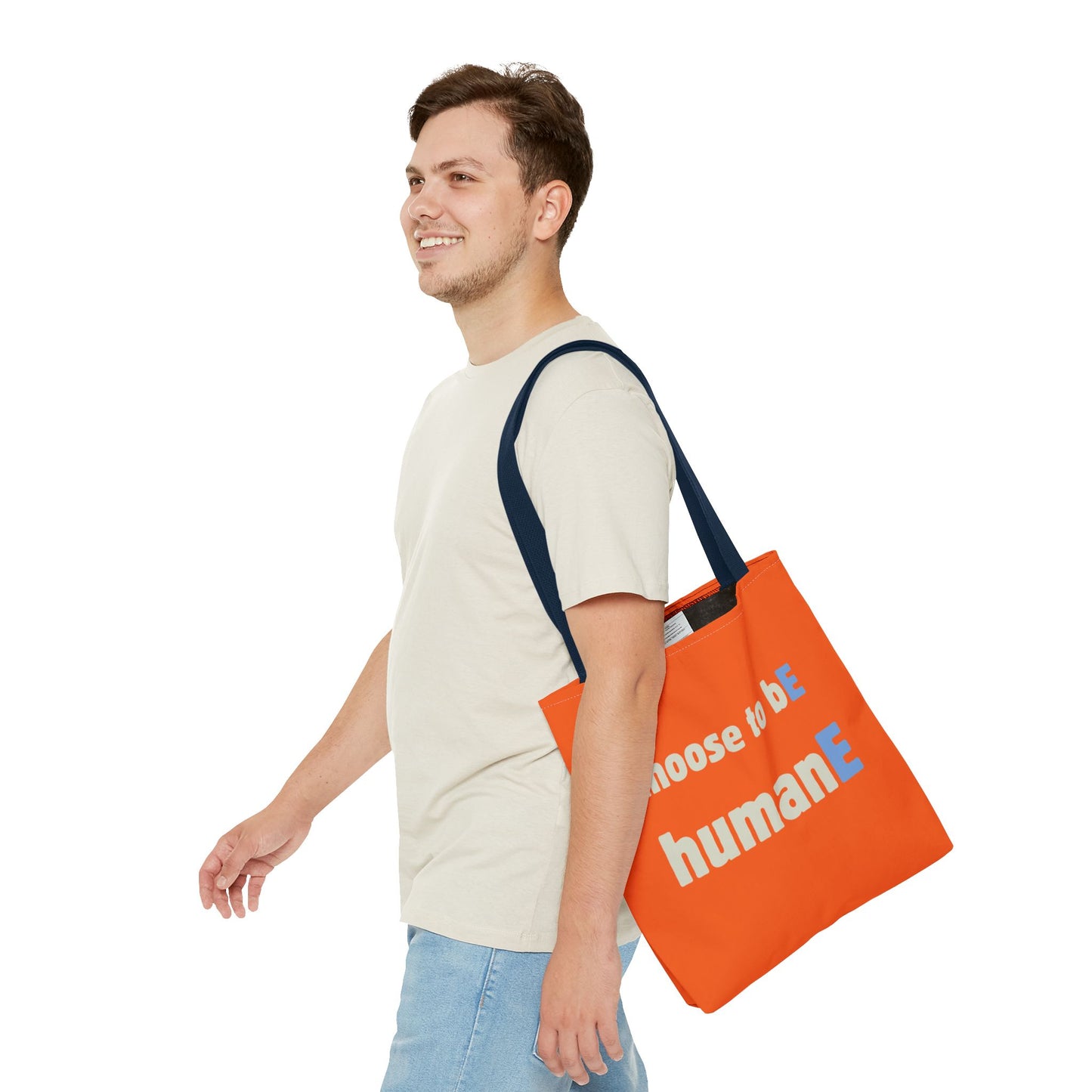 Tote Bag (Orange) | Choose to bE humanE | Design for Book Lovers, Students, Teachers, Gifts, Everyday Use