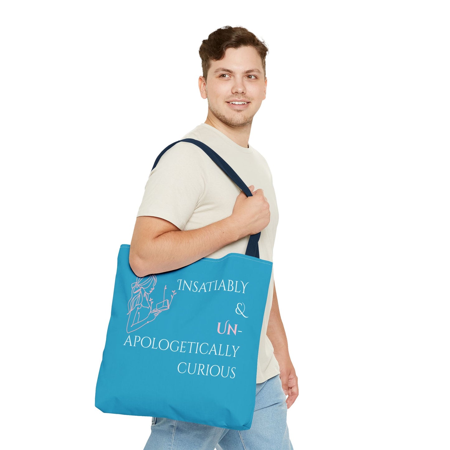 Tote Bag (Teal) | Insatiably Curious | Design for Book Lovers, Students, Teachers, Gifts, Everyday Use