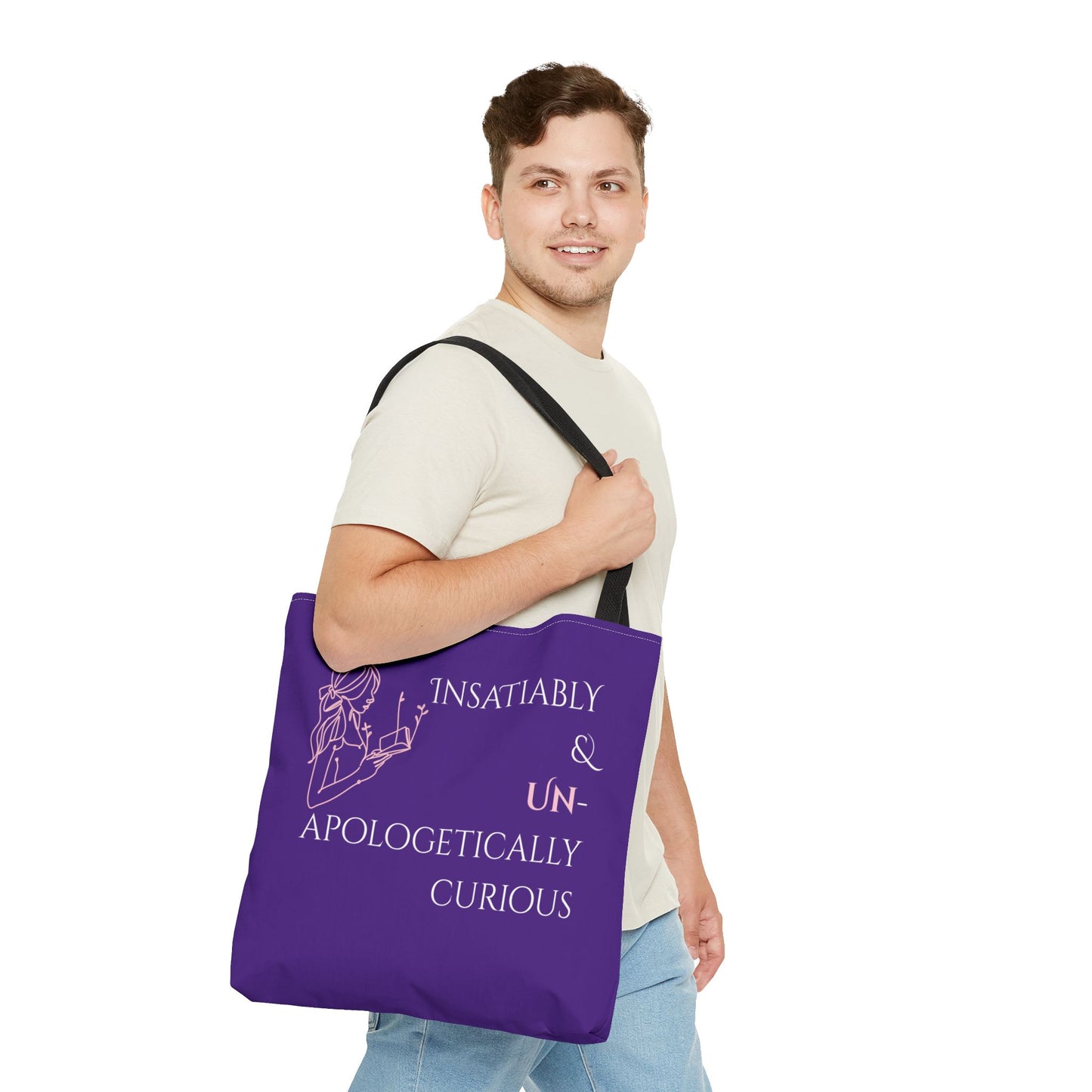 Tote Bag (Purple) | Insatiably Curious | Design for Book Lovers, Students, Teachers, Gifts, Everyday Use