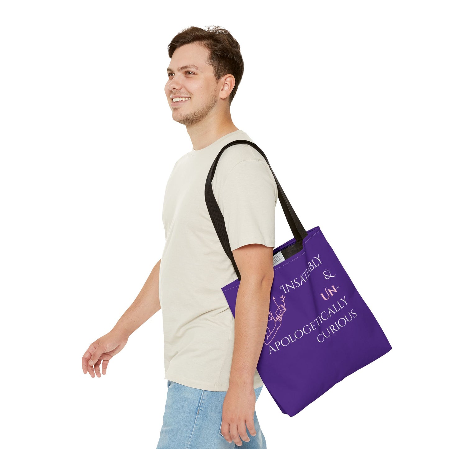Tote Bag (Purple) | Insatiably Curious | Design for Book Lovers, Students, Teachers, Gifts, Everyday Use