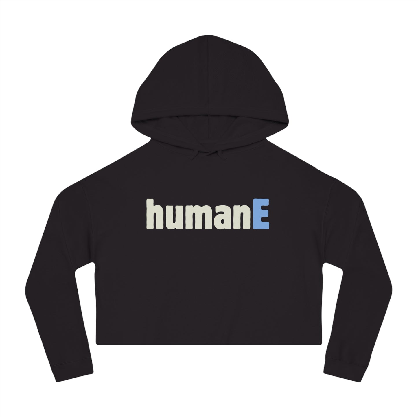 Women’s Cropped Hooded Sweatshirt | humanE (front print)