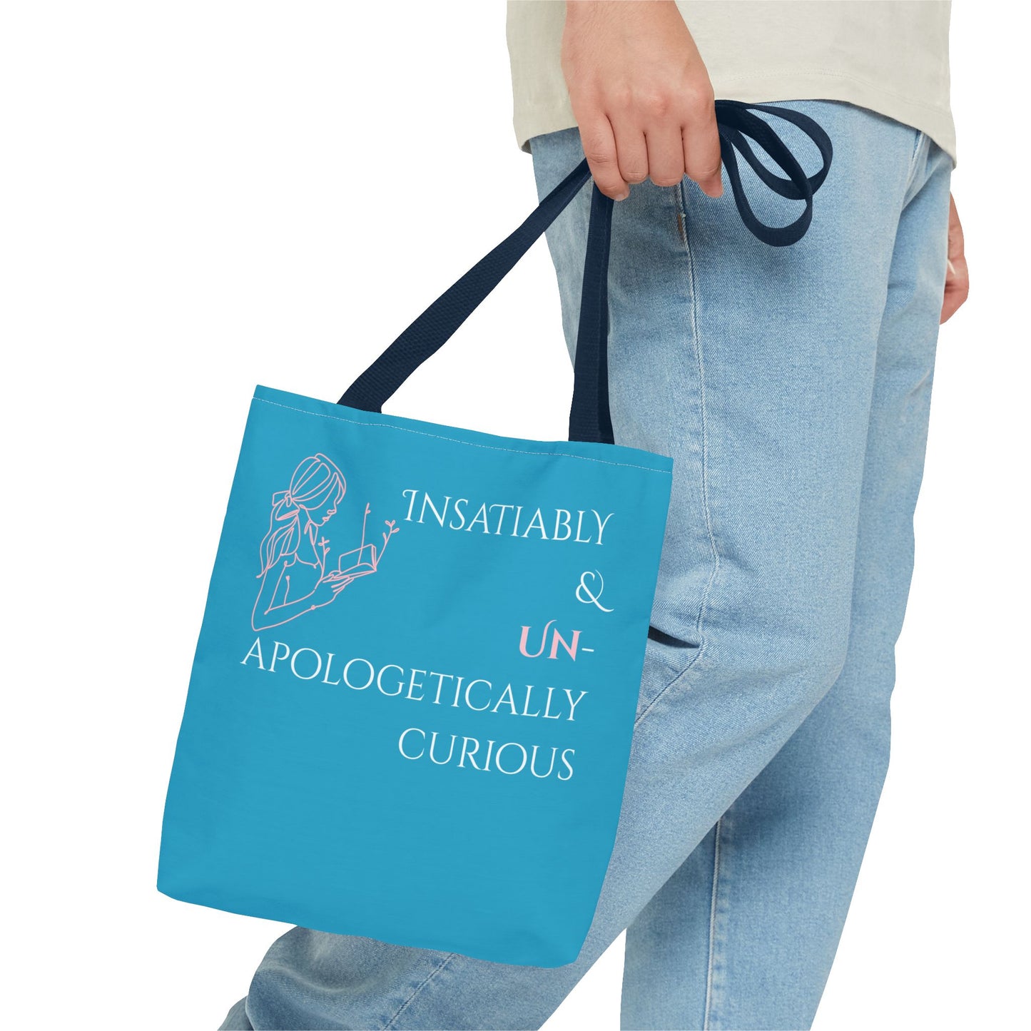 Tote Bag (Teal) | Insatiably Curious | Design for Book Lovers, Students, Teachers, Gifts, Everyday Use
