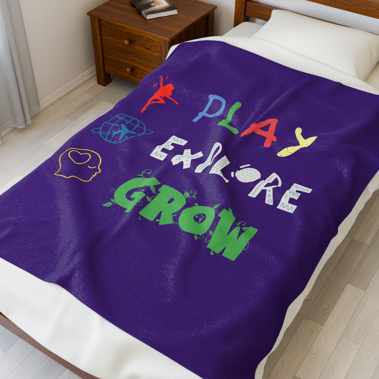 Velveteen Plush Blanket | Cozy Blanket, Inspirational Decor, Gift for Dreamers, Adventurous | Play Explore Grow