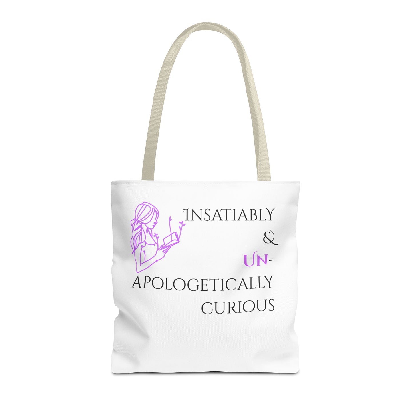 Tote Bag (White) | Insatiably Curious | Design for Book Lovers, Students, Teachers, Gifts, Everyday Use