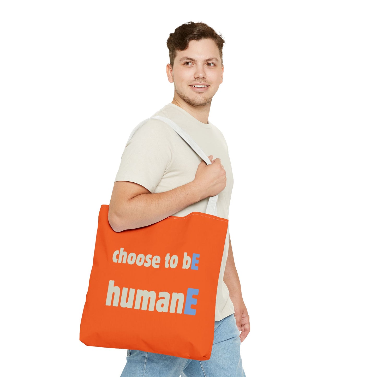 Tote Bag (Orange) | Choose to bE humanE | Design for Book Lovers, Students, Teachers, Gifts, Everyday Use