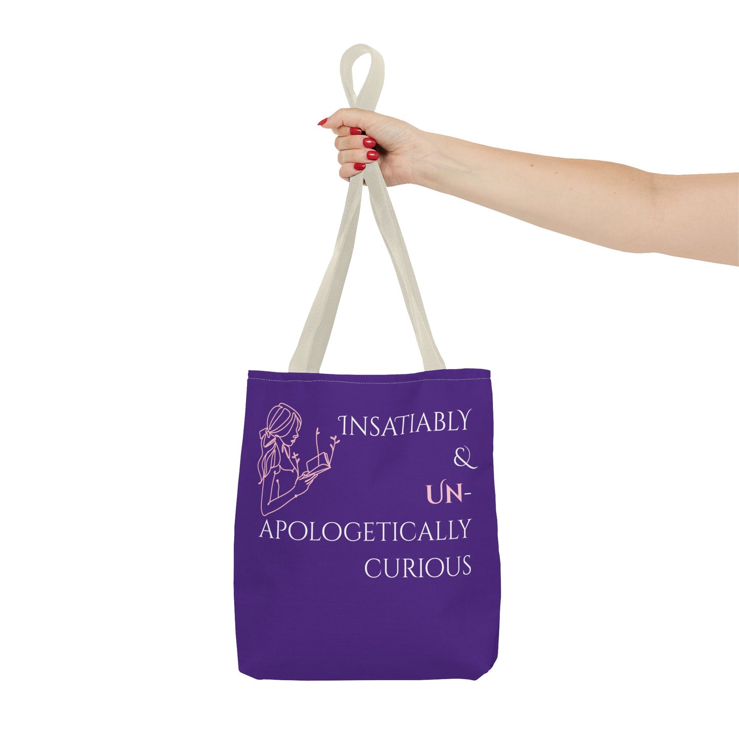 Tote Bag (Purple) | Insatiably Curious | Design for Book Lovers, Students, Teachers, Gifts, Everyday Use