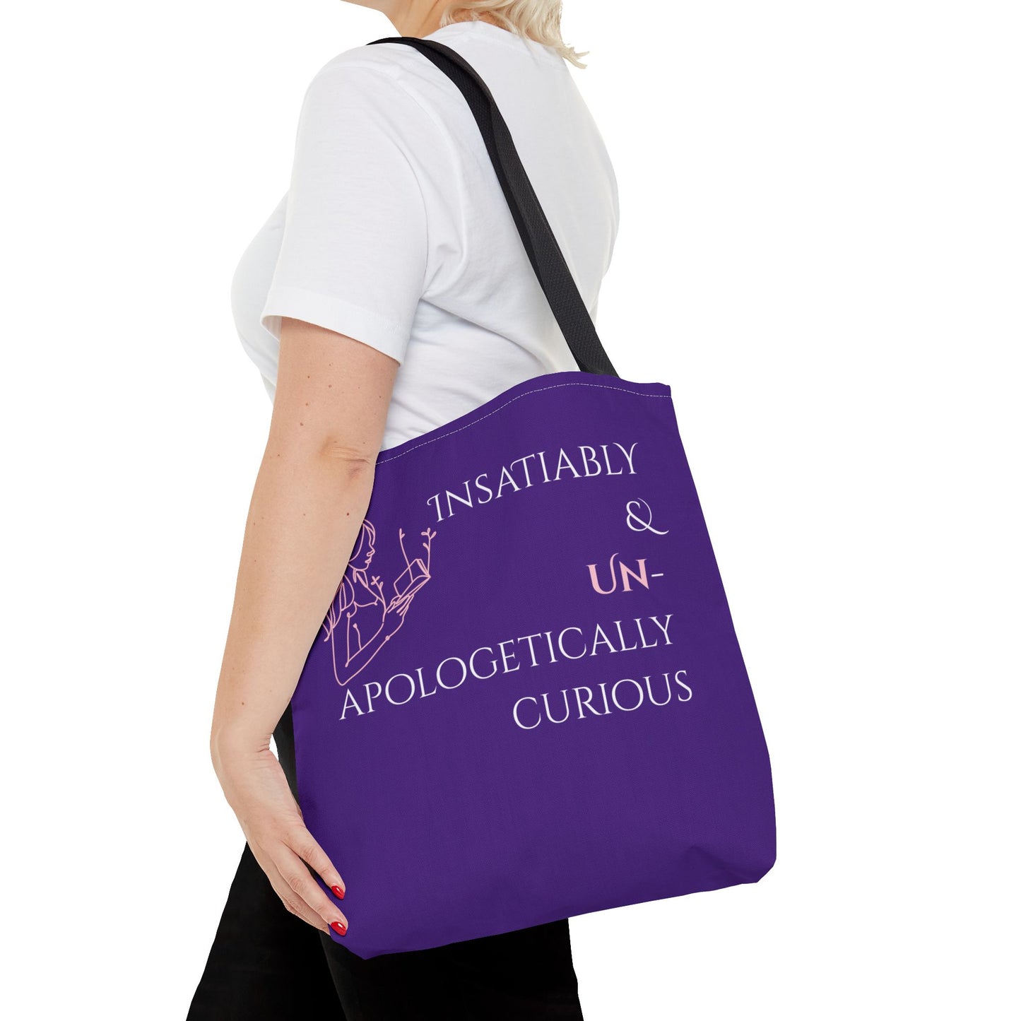 Tote Bag (Purple) | Insatiably Curious | Design for Book Lovers, Students, Teachers, Gifts, Everyday Use