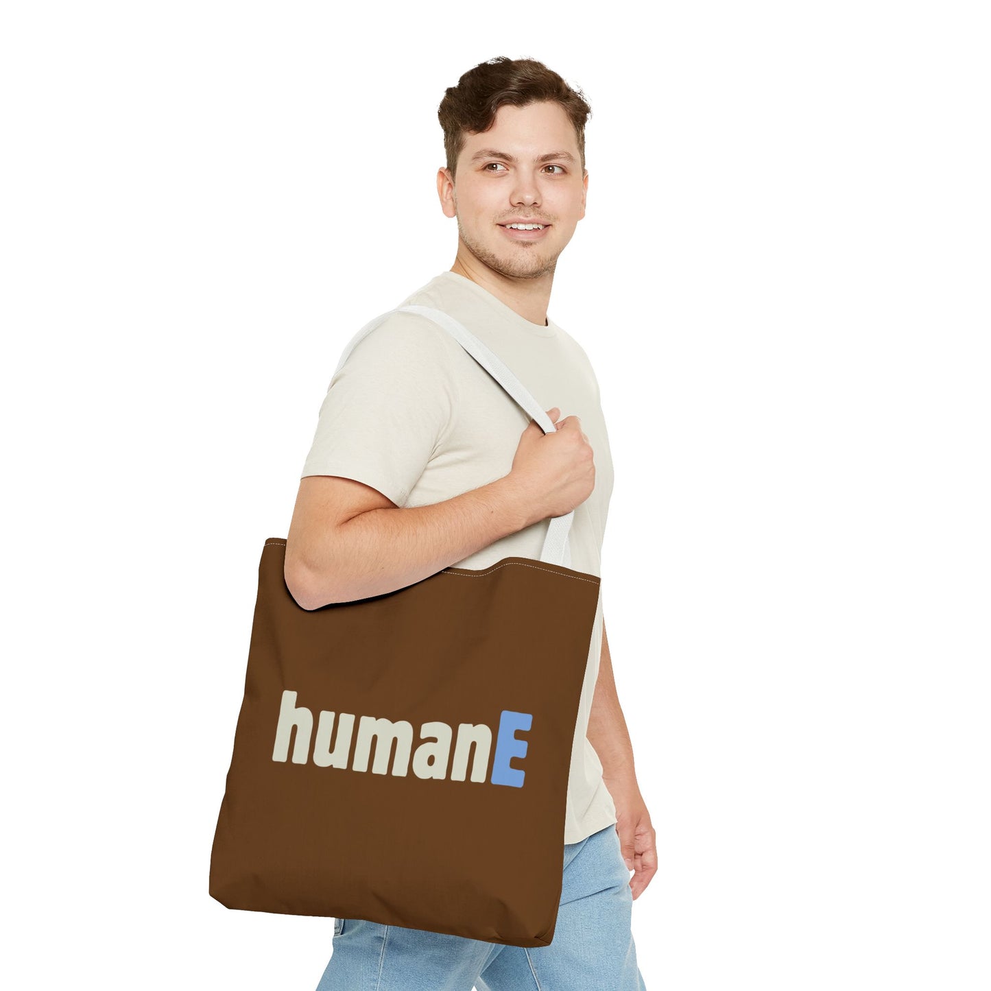 Tote Bag (Brown) | humanE | Design for Book Lovers, Students, Teachers, Gifts, Everyday Use