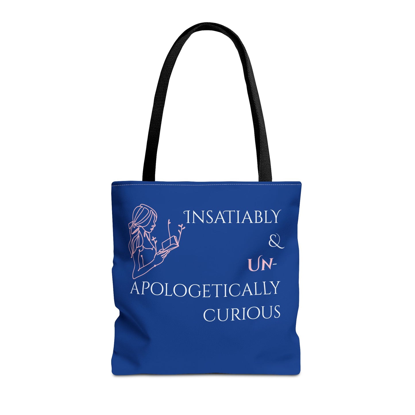 Tote Bag (Blue) | Insatiably Curious | Design for Book Lovers, Students, Teachers, Gifts, Everyday Use