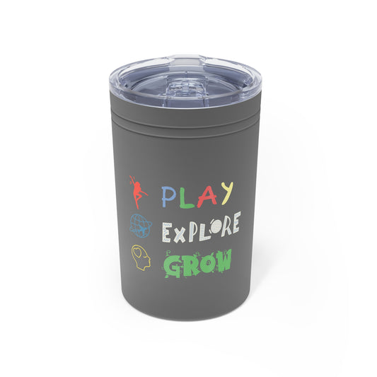 Tumbler (white, grey) - Insulated Cup for Travel, Gifts, School, Adventurous, Outdoor Fun | Play Explore Grow