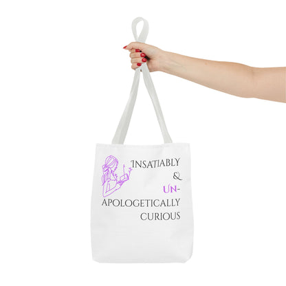 Tote Bag (White) | Insatiably Curious | Design for Book Lovers, Students, Teachers, Gifts, Everyday Use