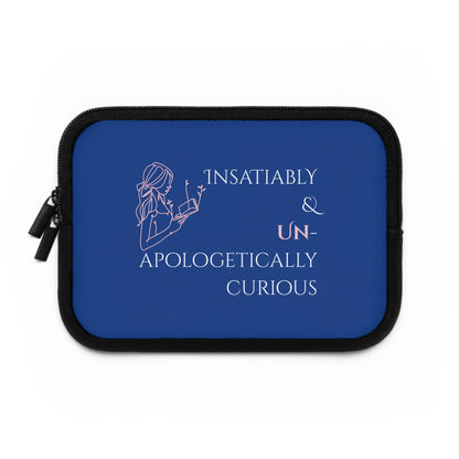 Laptop Sleeve (Blue) | Insatiably Curious | Stylish Tech Case, Gift for Students, Writers, Creatives, Gender-Neutral Design, Unique Laptop Pouch