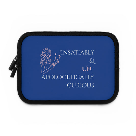 Laptop Sleeve (Blue) | Insatiably Curious | Stylish Tech Case, Gift for Students, Writers, Creatives, Gender-Neutral Design, Unique Laptop Pouch