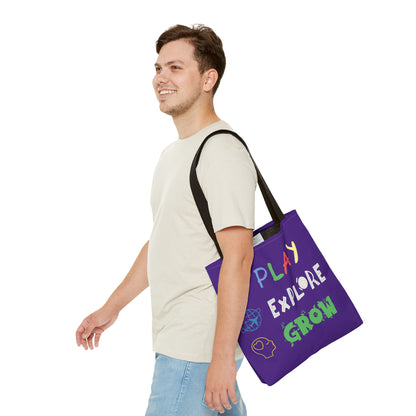Tote Bag (Purple) | Play Explore Grow | Design for Book Lovers, Students, Teachers, Gifts, Everyday Use