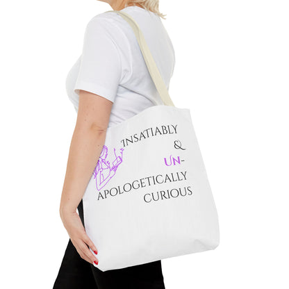 Tote Bag (White) | Insatiably Curious | Design for Book Lovers, Students, Teachers, Gifts, Everyday Use