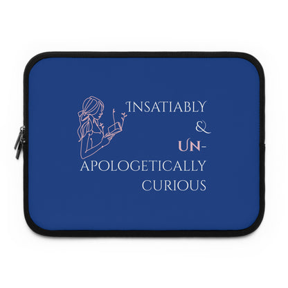 Laptop Sleeve (Blue) | Insatiably Curious | Stylish Tech Case, Gift for Students, Writers, Creatives, Gender-Neutral Design, Unique Laptop Pouch