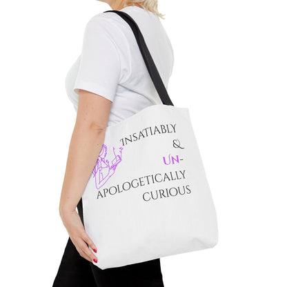 Tote Bag (White) | Insatiably Curious | Design for Book Lovers, Students, Teachers, Gifts, Everyday Use