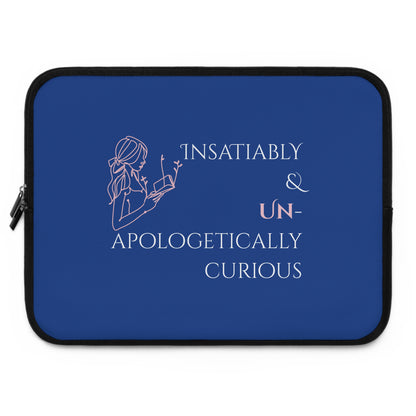 Laptop Sleeve (Blue) | Insatiably Curious | Stylish Tech Case, Gift for Students, Writers, Creatives, Gender-Neutral Design, Unique Laptop Pouch