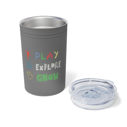Tumbler (white, grey) - Insulated Cup for Travel, Gifts, School, Adventurous, Outdoor Fun | Play Explore Grow