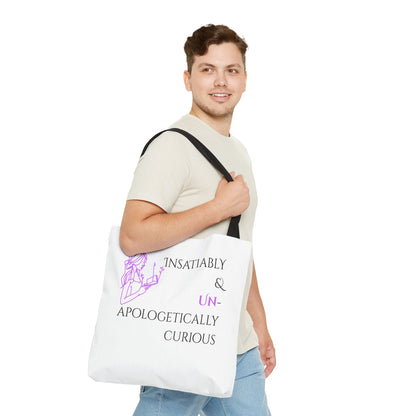 Tote Bag (White) | Insatiably Curious | Design for Book Lovers, Students, Teachers, Gifts, Everyday Use