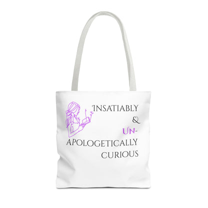 Tote Bag (White) | Insatiably Curious | Design for Book Lovers, Students, Teachers, Gifts, Everyday Use