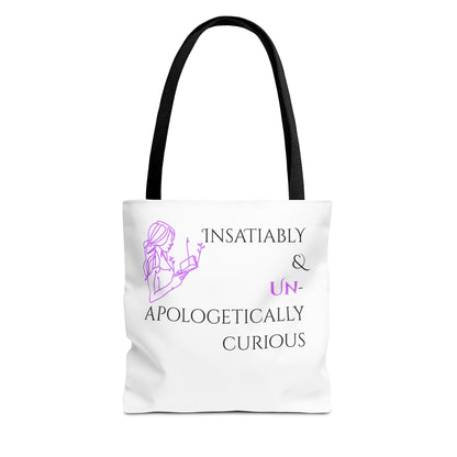 Tote Bag (White) | Insatiably Curious | Design for Book Lovers, Students, Teachers, Gifts, Everyday Use