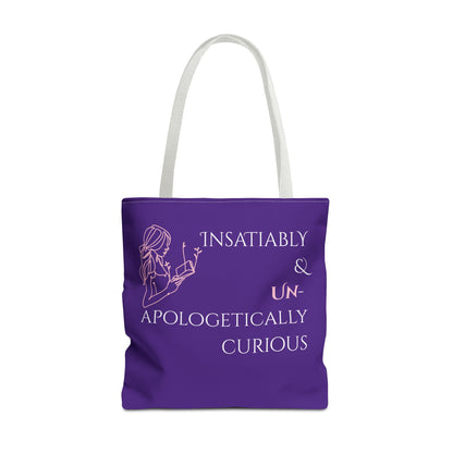 Tote Bag (Purple) | Insatiably Curious | Design for Book Lovers, Students, Teachers, Gifts, Everyday Use