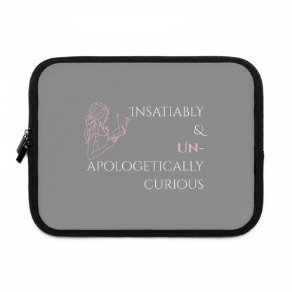 Laptop Sleeve (Grey) | Insatiably Curious | Stylish Tech Case, Gift for Students, Writers, Creatives, Unique Laptop Pouch