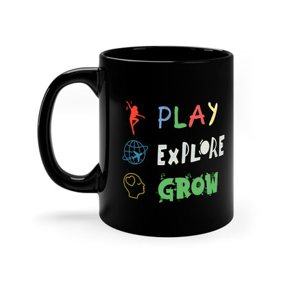 Black Coffee Mug, 11oz, both sides | Play Explore Grow