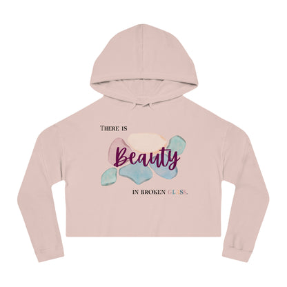 Women’s Cropped Hooded Sweatshirt | Beauty in Broken Glass (Front print)