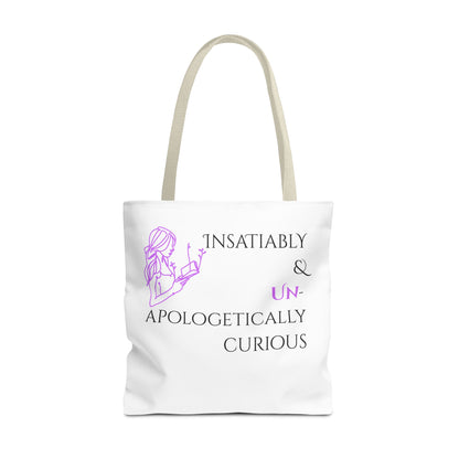 Tote Bag (White) | Insatiably Curious | Design for Book Lovers, Students, Teachers, Gifts, Everyday Use