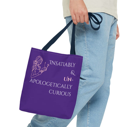 Tote Bag (Purple) | Insatiably Curious | Design for Book Lovers, Students, Teachers, Gifts, Everyday Use