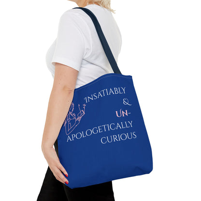 Tote Bag (Blue) | Insatiably Curious | Design for Book Lovers, Students, Teachers, Gifts, Everyday Use