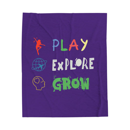 Velveteen Plush Blanket | Cozy Blanket, Inspirational Decor, Gift for Dreamers, Adventurous | Play Explore Grow