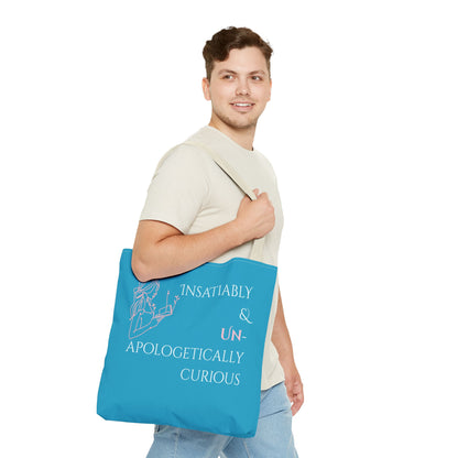 Tote Bag (Teal) | Insatiably Curious | Design for Book Lovers, Students, Teachers, Gifts, Everyday Use
