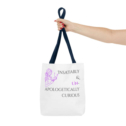 Tote Bag (White) | Insatiably Curious | Design for Book Lovers, Students, Teachers, Gifts, Everyday Use