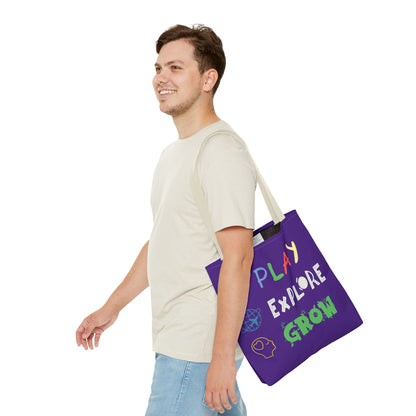 Tote Bag (Purple) | Play Explore Grow | Design for Book Lovers, Students, Teachers, Gifts, Everyday Use