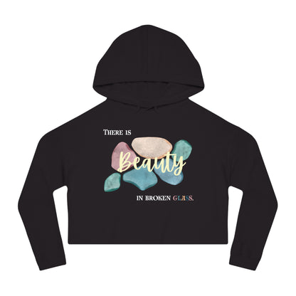 Women’s Cropped Hooded Sweatshirt | Beauty in Broken Glass (Front print)