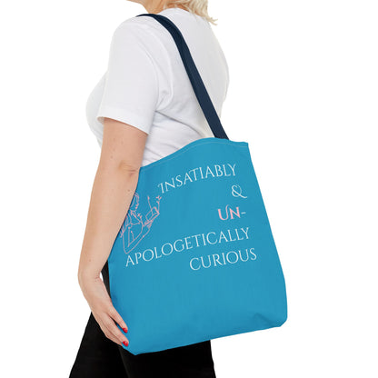 Tote Bag (Teal) | Insatiably Curious | Design for Book Lovers, Students, Teachers, Gifts, Everyday Use