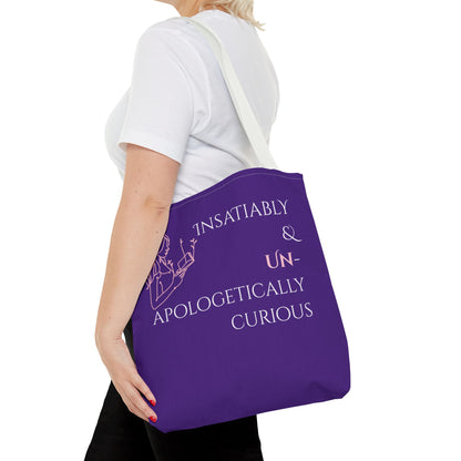 Tote Bag (Purple) | Insatiably Curious | Design for Book Lovers, Students, Teachers, Gifts, Everyday Use